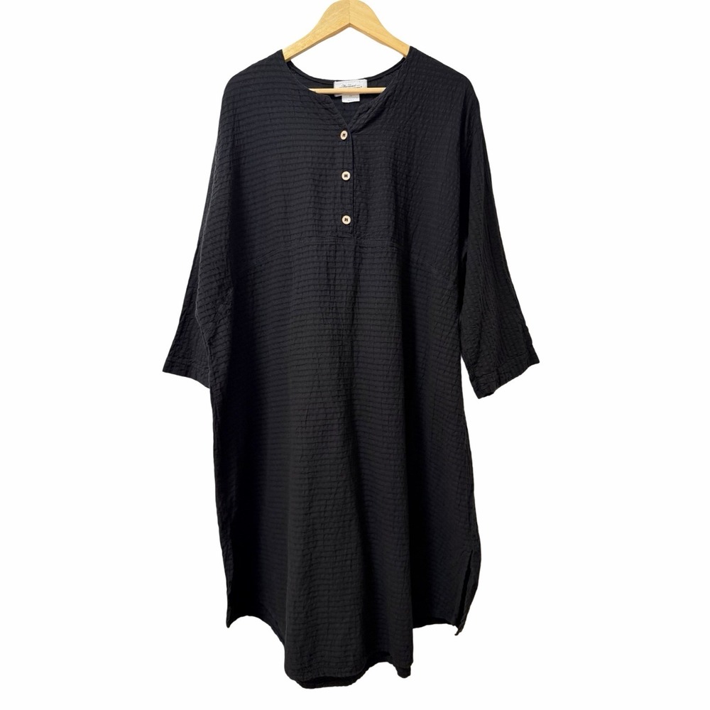 The Vermont Country Store Textured Cotton Midi Dress Size 2X Black Farmhouse